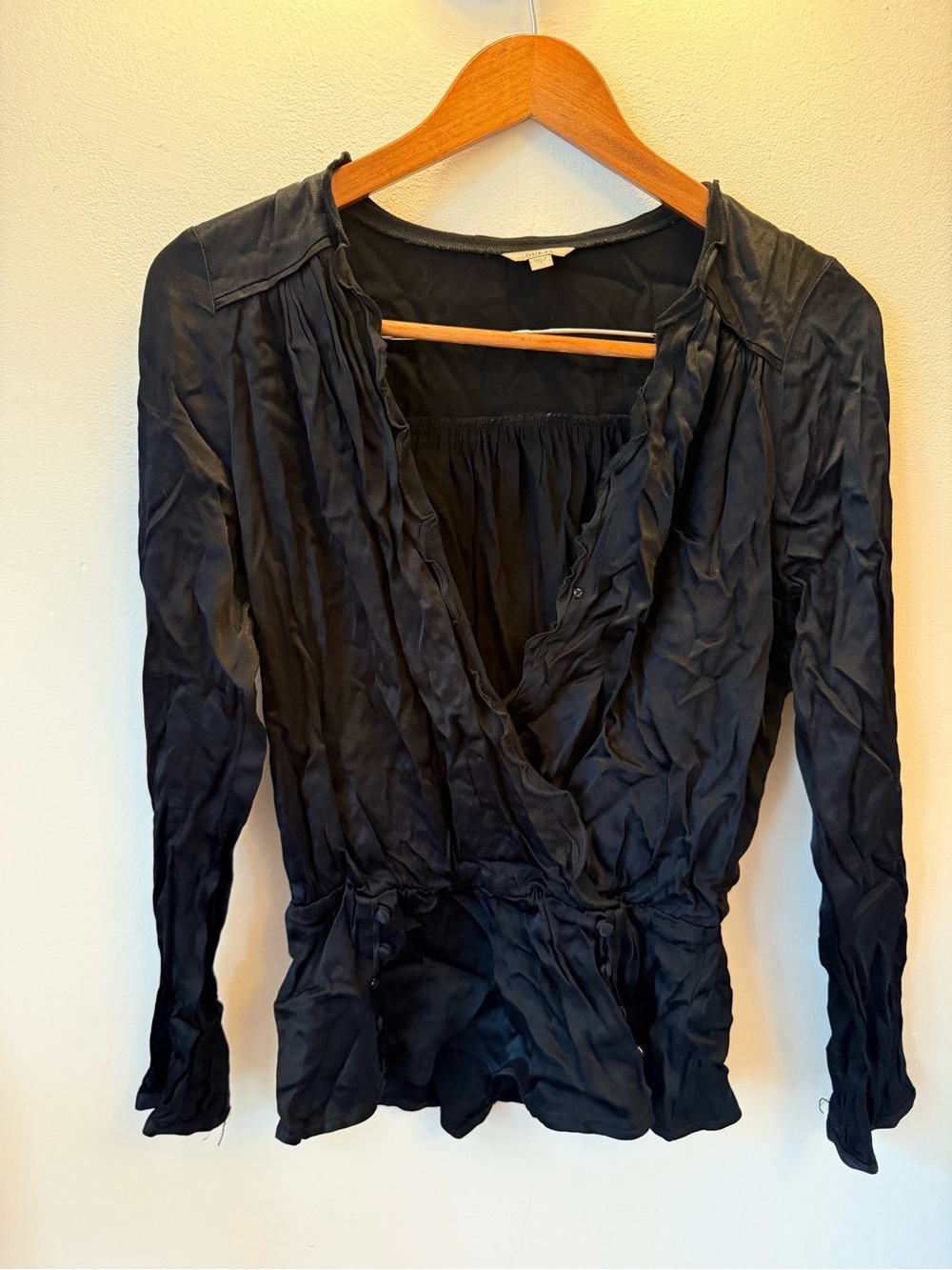 GUESS Black Satin Wrap Blouse — Size S